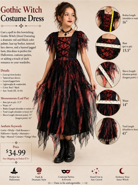 No brand Other - Girls Halloween Witch Costume Dress in Black and Orange